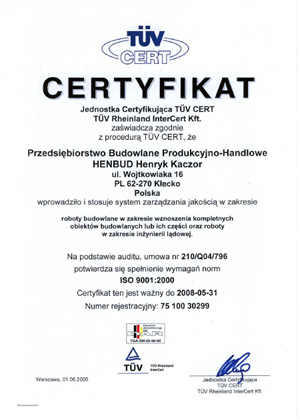 Certyfikat Tüv Cert